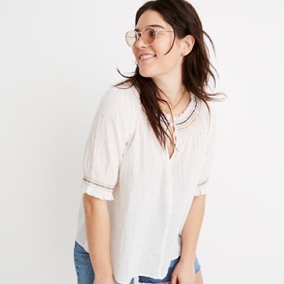 Madewell Rainbow Smocked Peasant Top Speckled - Picture 3 of 5